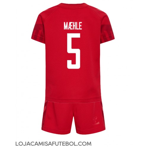 Camisa de Futebol Dinamarca Joakim Maehle #5 Equipamento Principal Infantil Mundo 2022 Manga Curta (+ Calças curtas)
